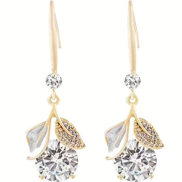 Zircon Ginkgo Leaf Hook Earrings Shiny Sparkle Dangle Drop Festive Sparkle‎ - Picture 7 of 16